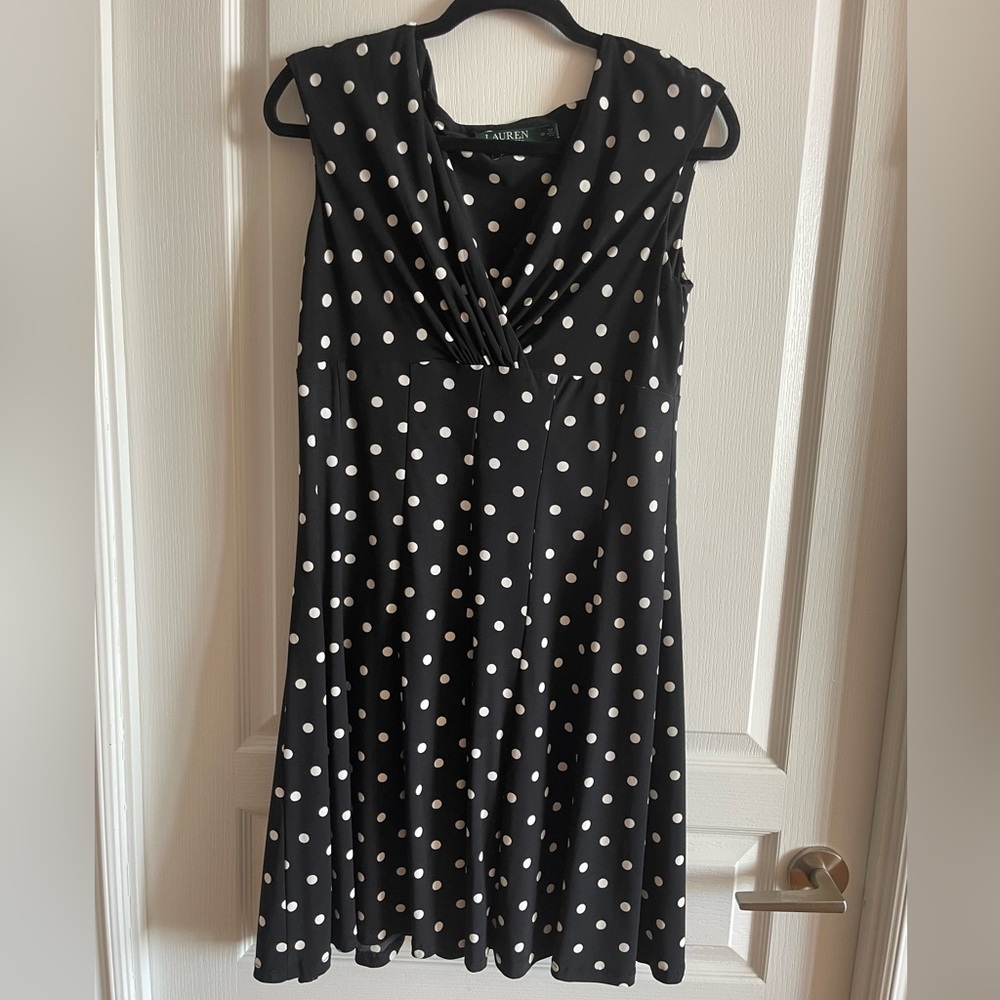 Ralph Lauren Cowl Neckline Polka Dot Dress size 10